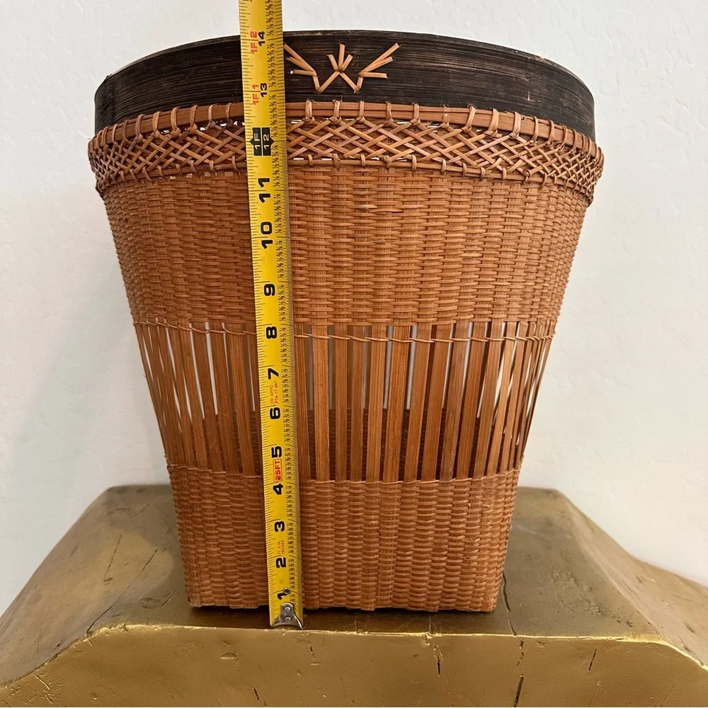 Vintage 1960s Japanese/Thai Woven bamboo harvest decorative basket-14” tall